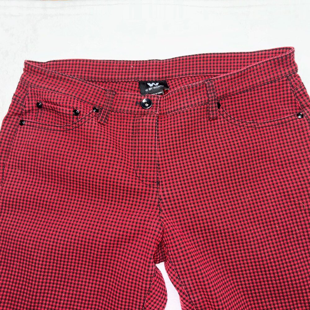 W by Worth houndstooth like pattern black and red skinny stretch pants size 6